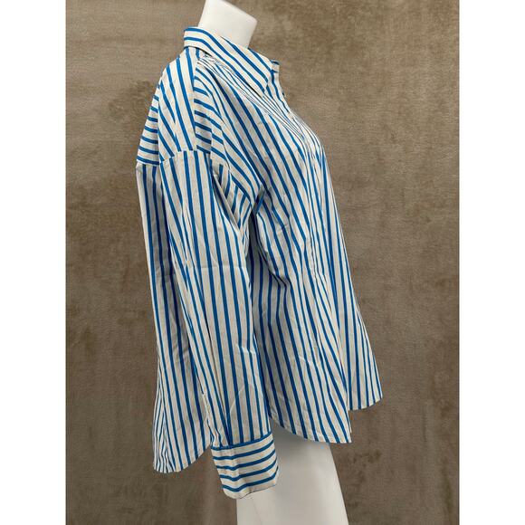 Express Top Womens XL Blue White Stripe Boyfriend Portofino Button Up Office NWT - Picture 3 of 11